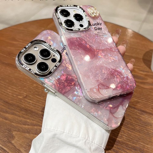 Shell Pattern Pink Marble 3D Flower With Bracelet Phone Case Anti-fall Protection For iPhone